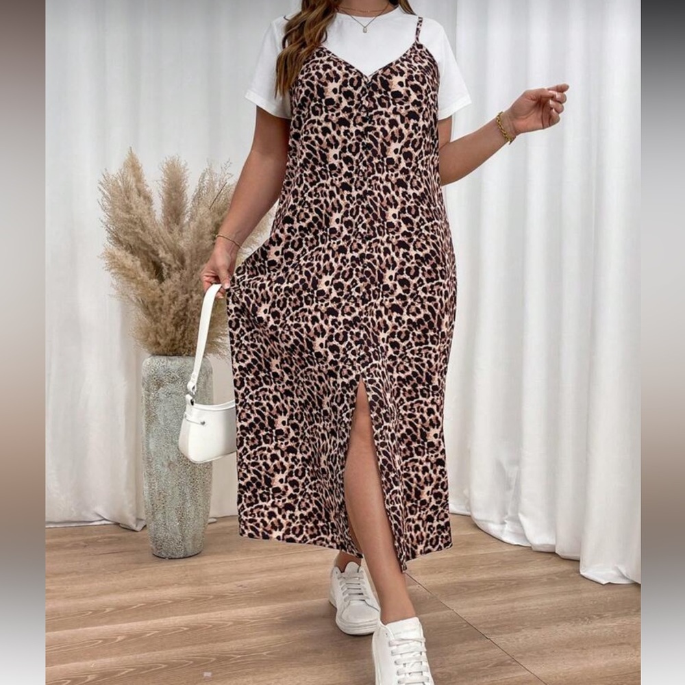 Leopard Print Midi Dress with Slit